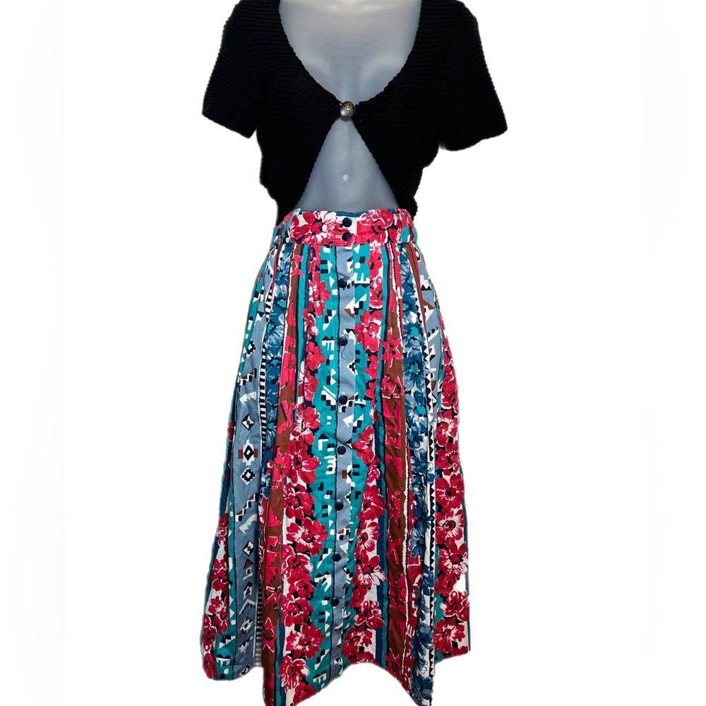 Vintage Country Western Maxi Aztec Floral Flowy Skirt